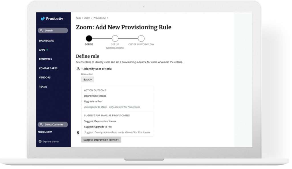 SaaS Workflow Automation License Management Productiv